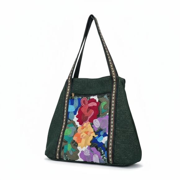 America & Beyond Boho Tote Bag Beaded Embroidered Colorful Zip Pockets Fall - Picture 1 of 10